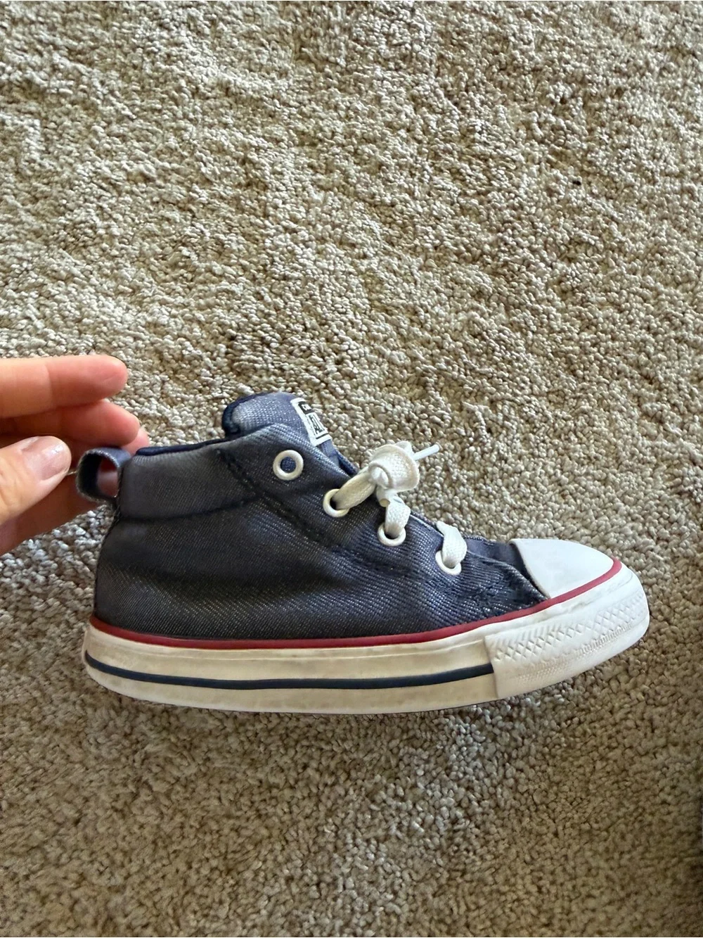 Converse Kids denim Canvas High-Top Sneakers with White and Red Trim